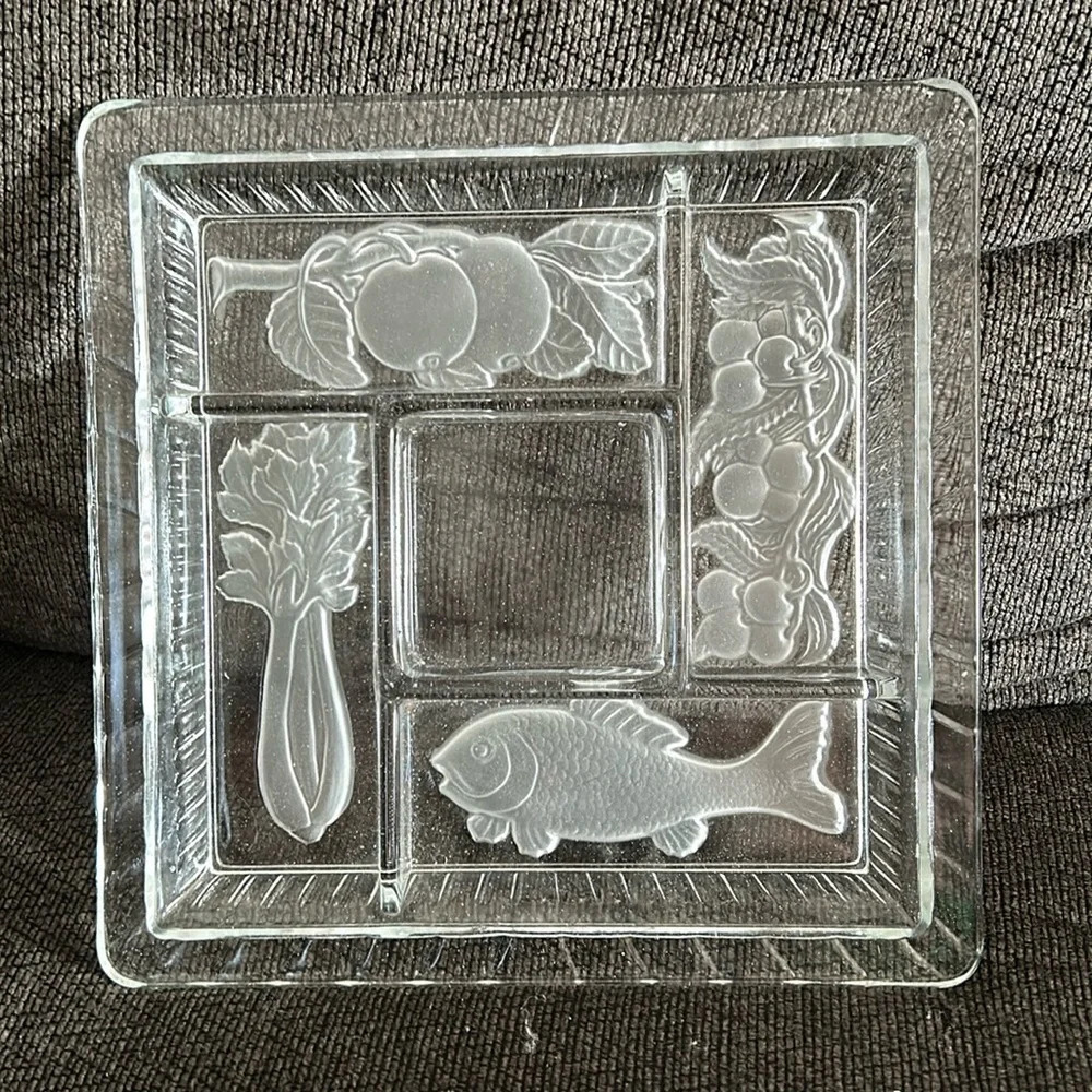 🔥🔥VTG Duncan Miller Frosted Glass 5 section Food Snack Tray